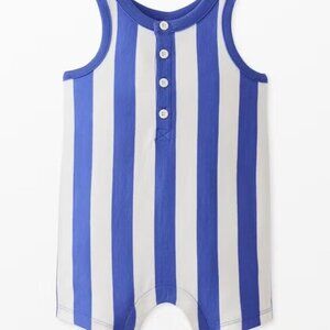 Hanna Andersson Bold Blue and White Striped Romper, 6-12 months